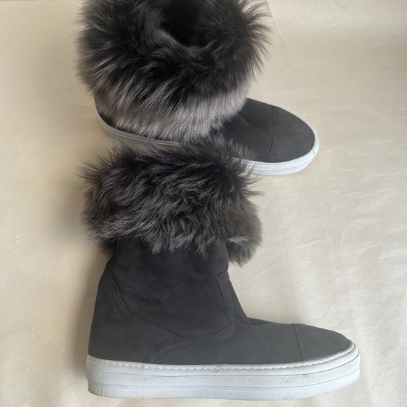 Salvatore Ferragamo Lucio Shearling Real Fur Gray Suede Winter Boots Shoes - Picture 11 of 15